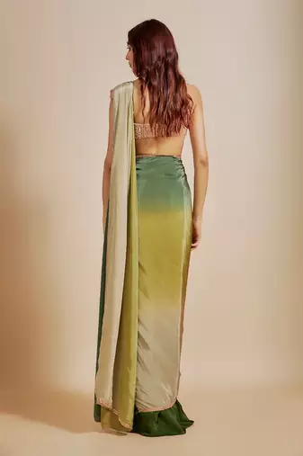 Green ombre saree with embroidered blouse