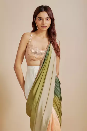 Green ombre saree with embroidered blouse