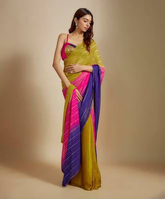 Mustard ombre saree with multi-coloured blouse 2