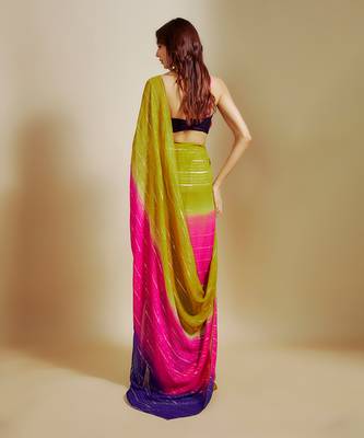 Mustard ombre saree with multi-coloured blouse 4