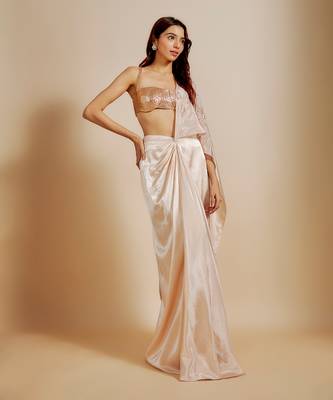 Peach skirt saree with rose gold blouse 1