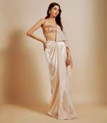 Peach skirt saree with rose gold blouse