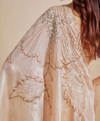 Peach skirt saree with rose gold blouse 4
