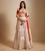 Peach Embroidered Lehenga With Multi-Coloured Blouse and Dupatta