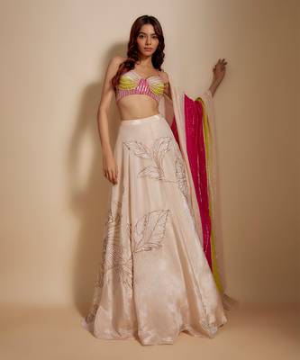 Peach Embroidered Lehenga With Multi-Coloured Blouse and Dupatta 2