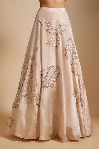 Peach Embroidered Lehenga With Multi-Coloured Blouse and Dupatta