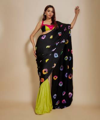 Black  shibori saree with multi-colour blouse 3