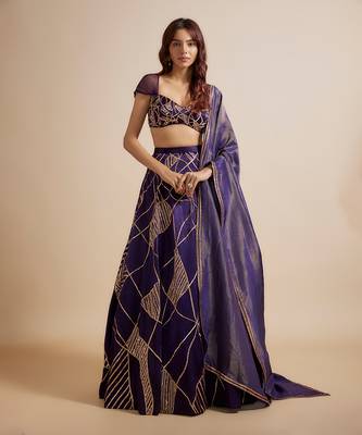 Deep Purple Embroidered Lehenga Set 1