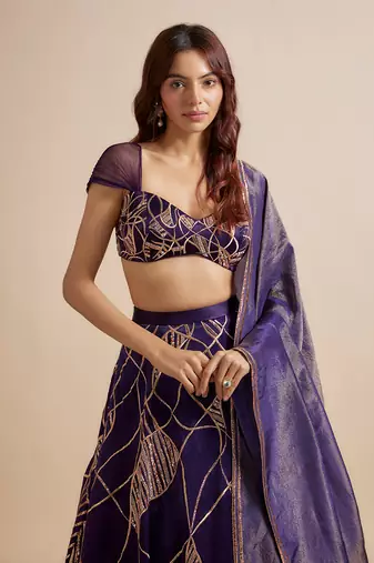 Deep Purple Embroidered Lehenga Set