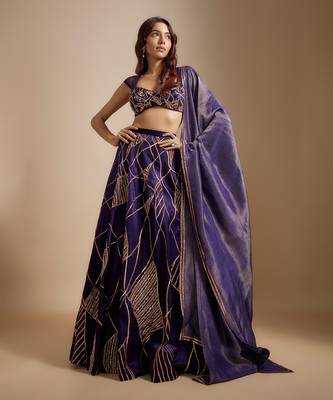 Deep Purple Embroidered Lehenga Set 3