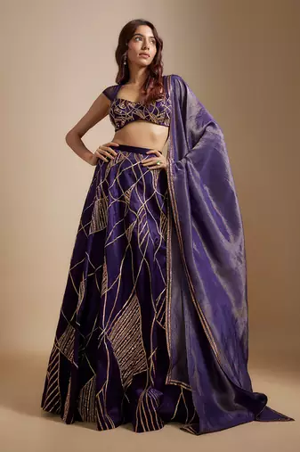 Deep Purple Embroidered Lehenga Set