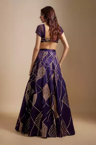 Deep Purple Embroidered Lehenga Set