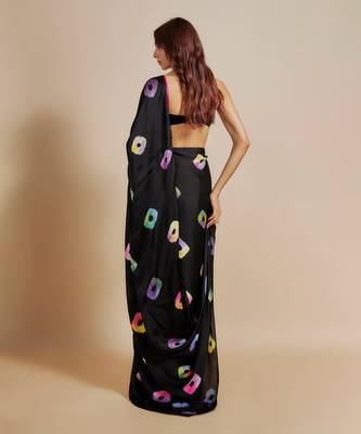 Black  shibori saree with multi-colour blouse 6