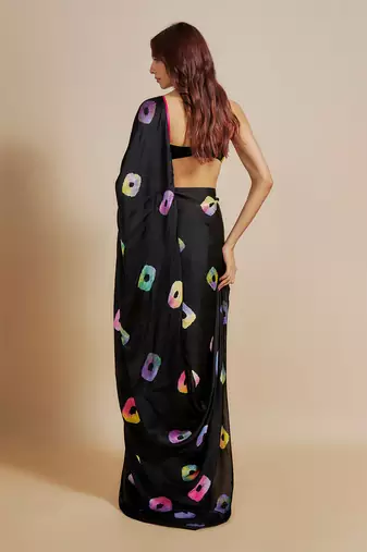 Black  shibori saree with multi-colour blouse