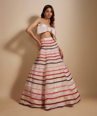 Peach Multiple-Coloured Embroidered Lehenga With Bow Blouse 2