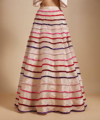 Peach Multiple-Coloured Embroidered Lehenga With Bow Blouse 3