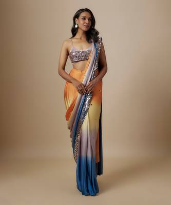 Multi-colour ombre saree with lilac blouse 1
