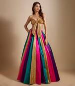 Multi-colored Skirt With Bow Blouse