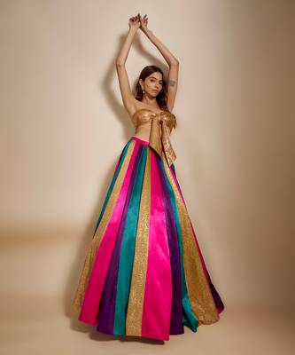 Multi-colored Skirt With Bow Blouse 2