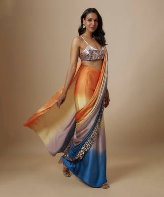 Multi-colour ombre saree with lilac blouse 2