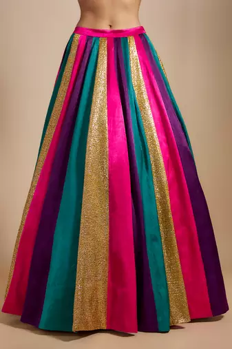 Multi-colored Skirt With Bow Blouse