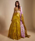 Mustard Block Skirt With Badla Embroidered blouse With Shibori Dupatta
