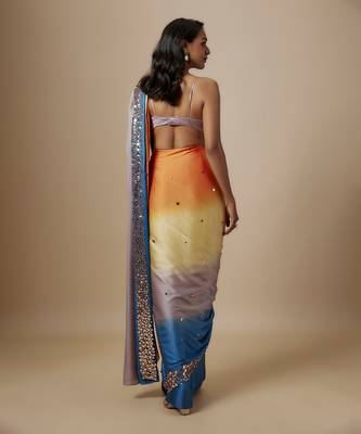 Multi-colour ombre saree with lilac blouse 3