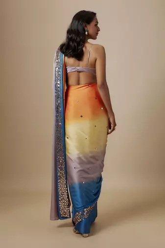 Multi-colour ombre saree with lilac blouse