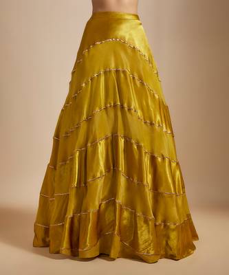 Mustard Block Skirt With Badla Embroidered blouse With Shibori Dupatta 3