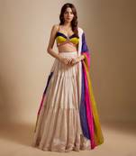 Peach Tissue Skirt With Multi- colored Blouse With Multi-Coloured Dupatta