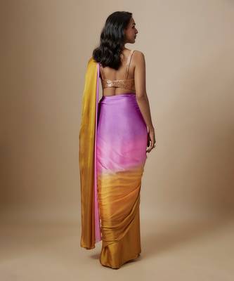 Mustard to purple ombre saree with badla embroidered blouse 4