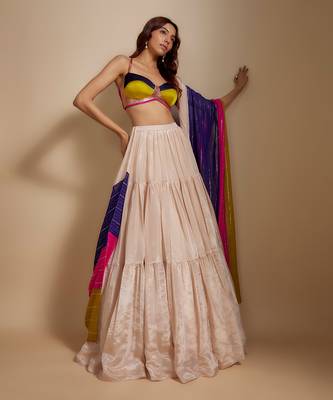 Peach Tissue Skirt With Multi- colored Blouse With Multi-Coloured Dupatta 2
