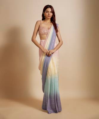 Multi-colour ombre saree with embroidered blouse 1