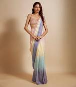Multi-colour ombre saree with embroidered blouse