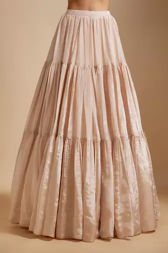 Peach Tissue Skirt With Multi- colored Blouse With Multi-Coloured Dupatta