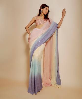 Multi-colour ombre saree with embroidered blouse 2