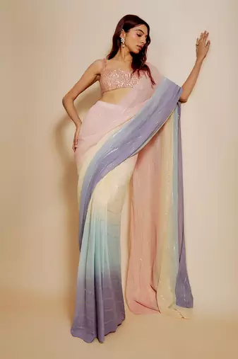 Multi-colour ombre saree with embroidered blouse