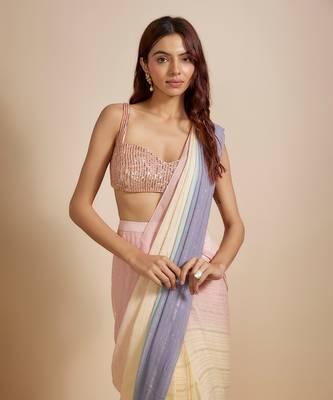 Multi-colour ombre saree with embroidered blouse 3