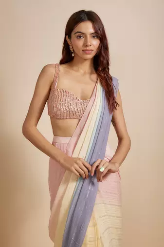Multi-colour ombre saree with embroidered blouse