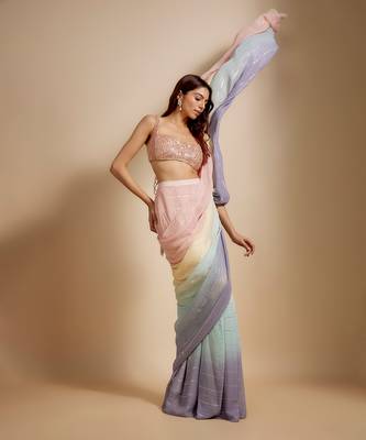 Multi-colour ombre saree with embroidered blouse 4