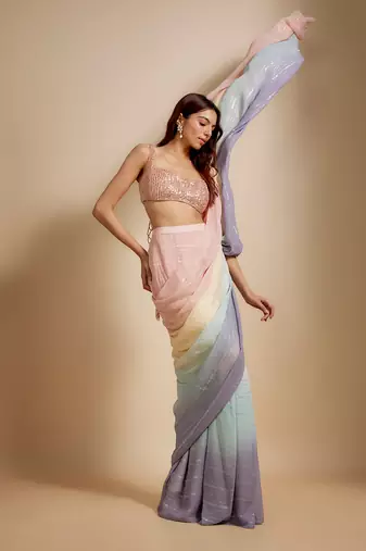 Multi-colour ombre saree with embroidered blouse