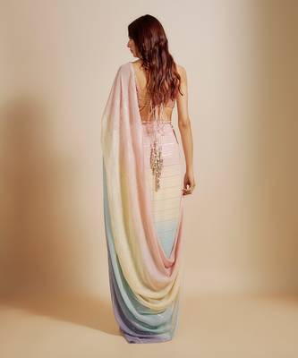Multi-colour ombre saree with embroidered blouse 5