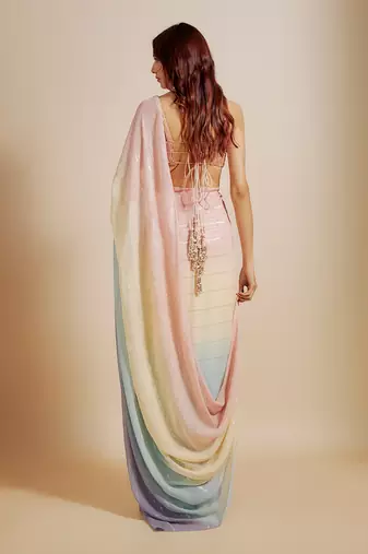 Multi-colour ombre saree with embroidered blouse