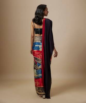 Rust ajrakh printed saree with black blouse 4