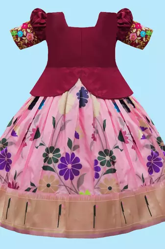 New Maroon south Indian traditional collar digital pattu pavadai Lehenga choli for girls dress