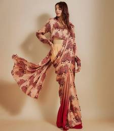Peach ajrakh printed shirt with saree
