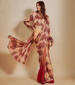 Peach ajrakh printed shirt with saree