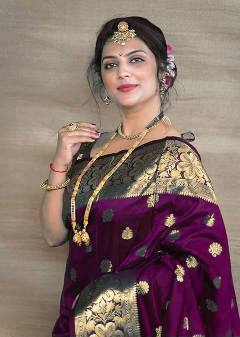 Wine Silk Jacquard Saree With beautiful Blouse Piece.