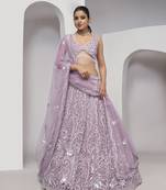 Fusionic lavender embroidered net lehenga-choli with blouse
