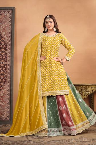Yellow Embroidered Chinon Silk Punjabi Salwar Suit